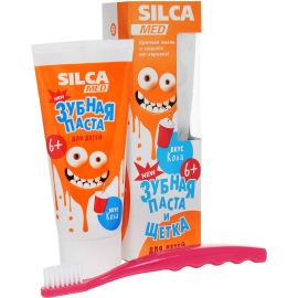 ПРОМОНАБОР Зубная паста «SILCAMED Детская». Со вкусом колы» + Зубная щетка мягкая от от 2 до 7 лет.