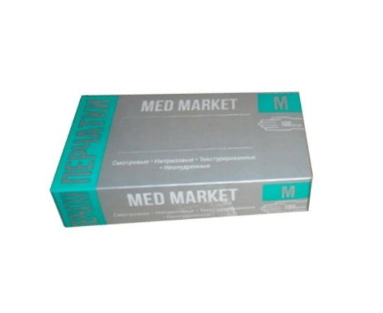 Перчатки нитрил. M Med Market голубые неопудренные,100 шт/упак,(50 пар)